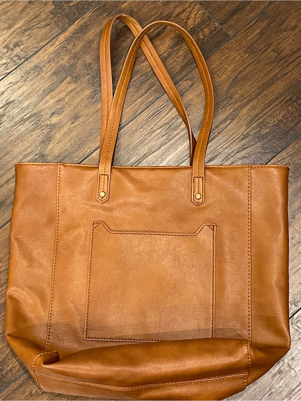 Universal Thread Tan Faux-Leather Tote with Front Slip Pocket